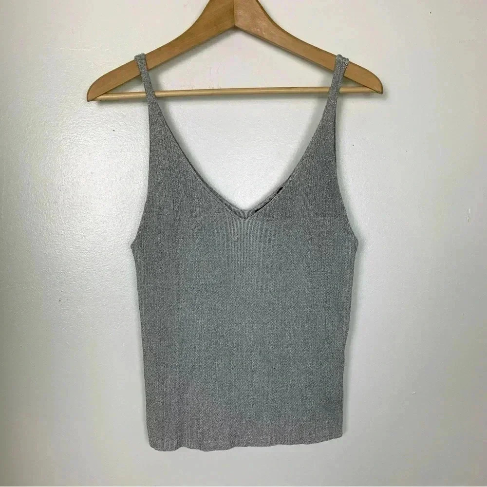 Forever 21 Metallic Silver Knit Tank Crop Top - Picture 3 of 7